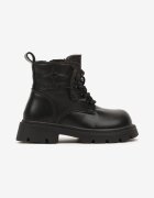  Botine Plate Negre cu Model în Relief și Șireturi Ventressa