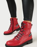  Botine Roșii stil worker cu Benzi Decorative Ronasse