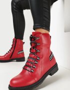  Botine Roșii stil worker cu Benzi Decorative Ronasse