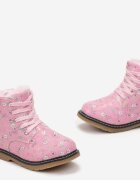  Botine Roz închis Stil worker Decorate cu model floral Ninavar