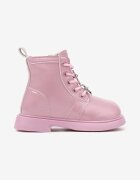  Botine roz lăcuite cu aplicații din zirconiu la șireturi Deriala