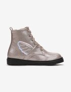  Botine roze cu șireturi decorate cu sclipici și cu motiv aripă de înger Reshini