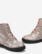  Botine roze cu șireturi decorate cu sclipici și cu motiv aripă de înger Reshini
