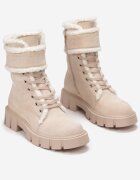  Botine stil worker Bej cu blană Kyame