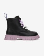  Botine stil worker Negru-Mov cu Șireturi Decorative Paulla
