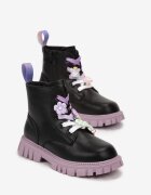  Botine stil worker Negru-Mov cu Șireturi Decorative Paulla