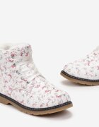  Botine tip worker albe cu flori Navamita