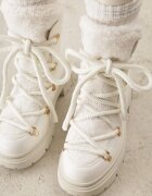  Botine Trapper Albe cu șireturi decorative și blăniță Godhilde