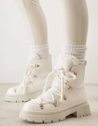 Botine Trapper Albe cu șireturi decorative și blăniță Godhilde