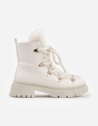  Botine Trapper Albe cu șireturi decorative și blăniță Godhilde