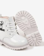  Botine trapper Albe Lăcuite cu Sclipici și Aplicație Decorativă 3D Leritte