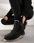  Botine Trapper Negre Puternic Căptușite cu Șireturi Carlalla
