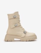  Botine worker bej cu curele cu scai decorate cu broșe Amasla
