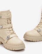  Botine worker bej cu curele cu scai decorate cu broșe Amasla