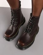  Botine Worker Maro Căptușite cu Talpă Groasă cu Șireturi Cretine