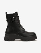  Botine Worker Negre cu cataramă decorativă și talpă groasă Beriela