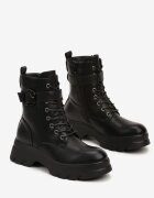  Botine Worker Negre cu cataramă decorativă și talpă groasă Beriela
