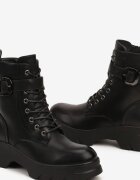  Botine Worker Negre cu cataramă decorativă și talpă groasă Beriela