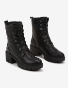  Botine Worker Negre cu Toc din Piele Ecologică decorate cu șiret Timette