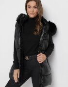 bright girl Vestă Neagră Matlasată cu Glugă și Blăniță Adamisia