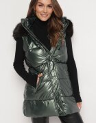 bright girl Vestă Verde Matlasată cu Glugă și Blană Adamisia