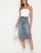 by may Fustă bleumarin din bumbac din denim decorată cu lanț Lilisela