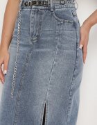 by may Fustă bleumarin din bumbac din denim decorată cu lanț Lilisela