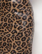by may Fustă Creion Maro cu Imprimeu Leopard cu Șliț pe Picior Tamornis