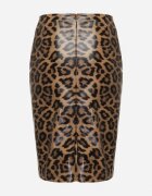 by may Fustă Creion Maro cu Imprimeu Leopard cu Șliț pe Picior Tamornis