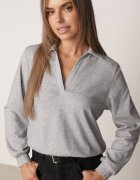 by swan Bluză din bumbac cu manșete strânse și decolteu în V cu guler Elorwin Gri
