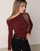 by swan Bluză din bumbac cu umăr descoperit asimetrică cu fronseuri Baconia Bordo