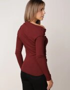by swan Bluză din bumbac cu umăr descoperit asimetrică cu fronseuri Baconia Bordo