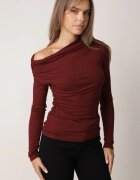 by swan Bluză din bumbac cu umăr descoperit asimetrică cu fronseuri Baconia Bordo