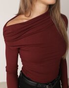 by swan Bluză din bumbac cu umăr descoperit asimetrică cu fronseuri Baconia Bordo