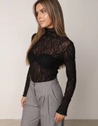 by swan Bluză din dantelă cu mânecă lungă și cu guler înalt din amestec de vâscoză Bagella Neagră