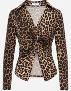 by swan Bluză din viscoză cu guler și nod decorativ sub bust Keramo Imprimeu leopard