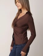 by swan Bluză din viscoză cu guler și nod decorativ sub bust Keramo Maro
