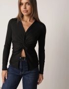 by swan Bluză din viscoză cu guler și nod decorativ sub bust Keramo Neagră