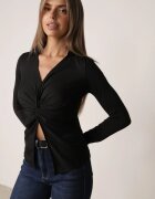 by swan Bluză din viscoză cu guler și nod decorativ sub bust Keramo Neagră