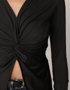 by swan Bluză din viscoză cu guler și nod decorativ sub bust Keramo Neagră