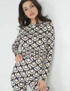 by swan Bluză mulată Alb-Negru cu model retro cu încrețituri Shili
