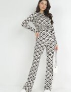 by swan Bluză mulată Alb-Negru cu model retro cu încrețituri Shili