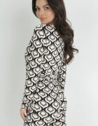by swan Bluză mulată Alb-Negru cu model retro cu încrețituri Shili