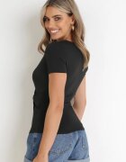 by swan Bluză Neagră cu Decolteu Petrecut și Nod Decorativ Jazel
