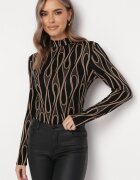 by swan Bluză Neagră Mulată cu Guler semi-înalt cu Model abstract Orașe