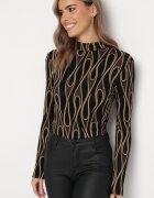 by swan Bluză Neagră Mulată cu Guler semi-înalt cu Model abstract Orașe