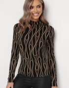 by swan Bluză Neagră Mulată cu Guler semi-înalt cu Model abstract Orașe