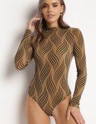 by swan Body Bej cu imprimeu din catifea și fir metalic Avanitte