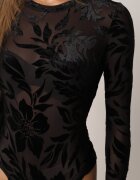 by swan Body din plasă cu adaos de viscoză cu model floral de velur Giseleni Negru