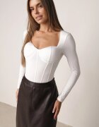 by swan Body din vâscoză cu croială de corset și mânecă lungă Zirnala Imprimeu Alb